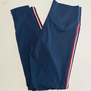 Zyia Active High Rise Activewear Leggings M NWOT Navy white red stripe